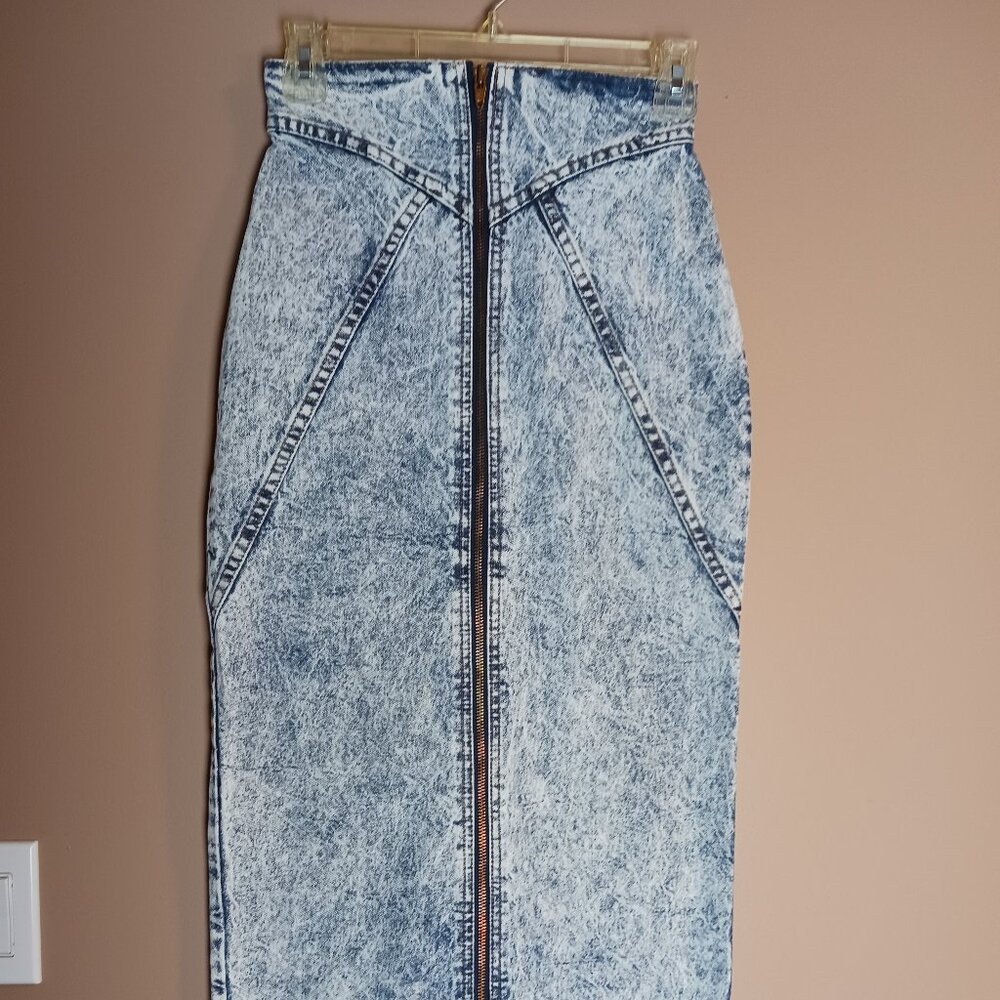 VINTAGE 80s Retro Acid Wash ROBERTO High Waisted Pencil Maxi Denim Skirt Sz XS